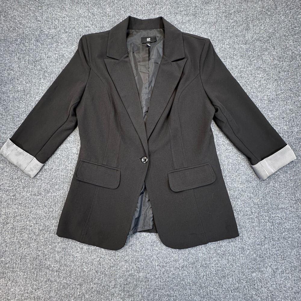 IZ BYER Blazer Womens XL (Fits as Medium) Black 3/4 Sleeve Cuff Single Button